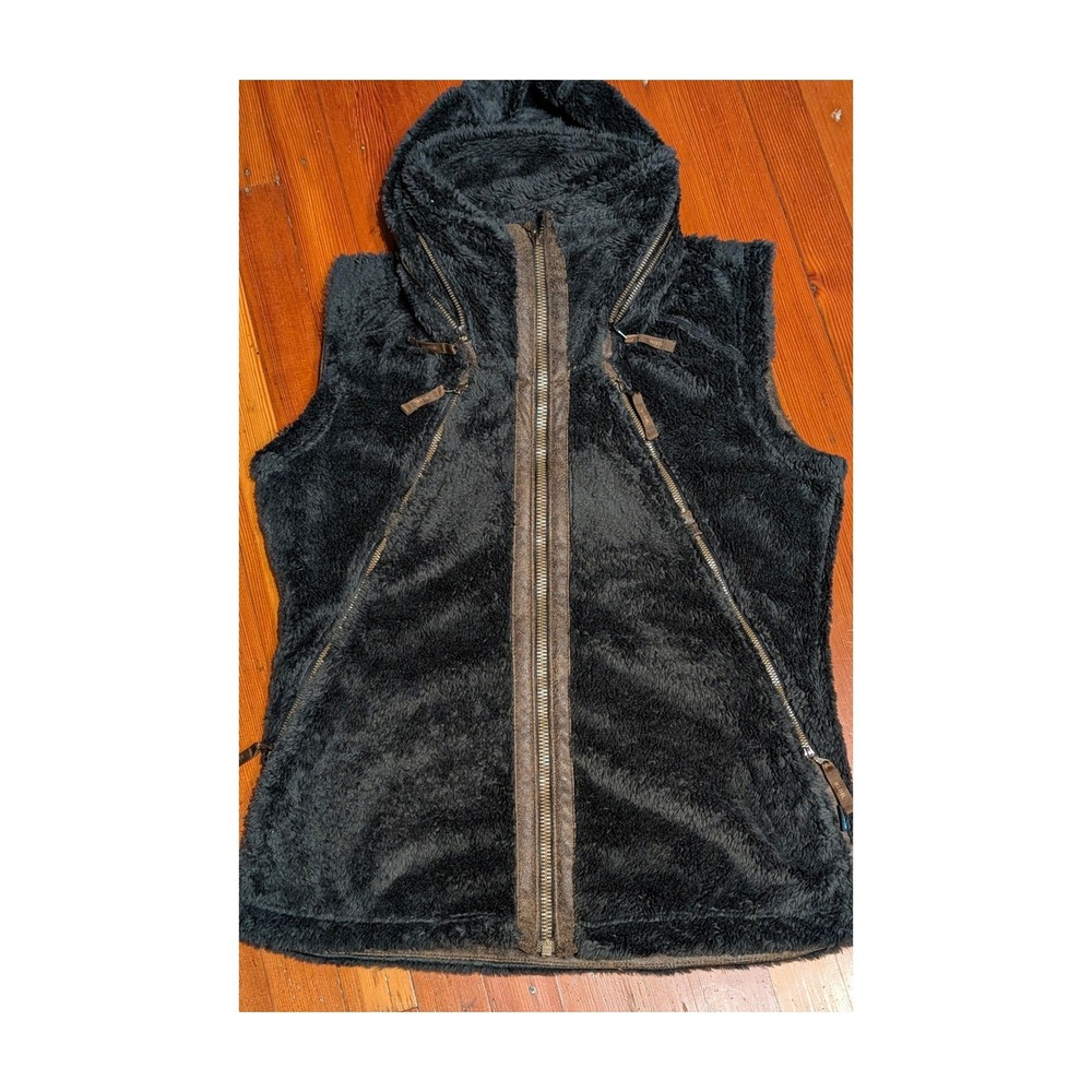 Kuhl Flight Vest Womens Large dark Charcoal Gray Fleece Hooded Full Zip Jacket
